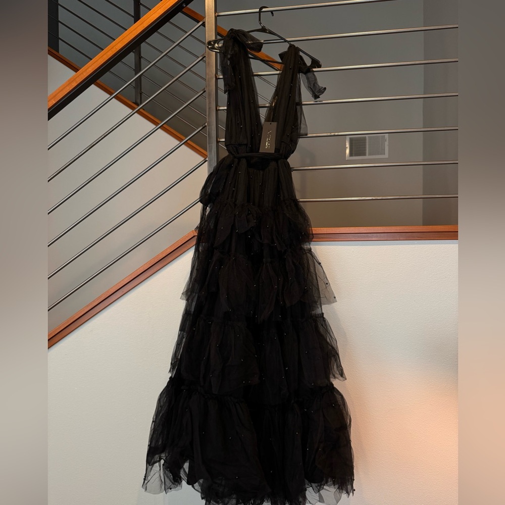 Black Maxi - Embellished Tulle Pearl Dress